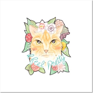 I Feel Pretty // Ginger Cat with Flowers Posters and Art